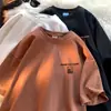 Camiseta Pesada Color Borgoña 200g para Hombre Moderna de Verano 100% Algodón Cuello Redondo Casual Manga Corta Estilo Retro Americano Manga Media