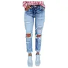 Estação Independente Transfronteiriça Europeia e Americana Jeans Feminino Novo 2021 Cor Clara Rasgado Sexy Emagrecedor Calças Calça Reta