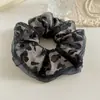 Moda Coreana Encaje Estampado de Leopardo Sensación de Alta Gama Goma para el Cabello de Intestino Delgado Mujeres Serie Negra Mismo Estilo que las Celebridades de Internet Anillo de Intestino Delgado Cuerda para el Cabello Accesorios para el Cabello