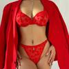 Lencería Sexy Transfronteriza Europea y Americana Set de Brasier de Malla Estampada Flocada Ultrafina Francesa para Mujeres con Busto Grande para Aparentar Más Pequeño