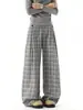 Calça Casual Xadrez Retrô Solta Larga de Perna Larga para Homens, Estilo Preguiçoso de Rodo de Alta Qualidade, Linha A Longa até o Chão