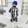 Trajes de Manga Corta para Niños de Primavera y Verano, Ropa de Verano Moderna Fresca y Guapa para Niños, Ropa para Niños, Camisas de Seda Helada, Conjunto de Dos Piezas