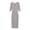 Vestido Bodycon Sexy Alto de Cuello en V para Mujer Estilo Puro Deseo Vestido Largo Chica Caliente Kardashian Manga Larga Vestido Base Cepillado