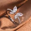 Anillo de Mariposa de Diamantes Brillantes Completos al por Mayor de Fábrica Ajustable Abierto Zircón Marquesa Anillo de Lujo Ligero