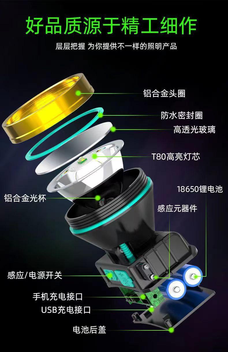 感应头灯强光超亮头戴式