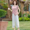 Conjunto de Verano para Mamá de Mediana Edad, Conjunto Elegante, Blusa Estilosa, Conjunto de Dos Piezas de Gasa Veraniega para Mujeres de Mediana Edad y Mayores