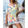 2026 Fiesta de Playa Europea Estampado Tie-dye Personalidad Borlas Casual Holgado Playa Bikini Cubre Traje