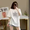 Camiseta de Algodón Puro Estampada Estilo Europeo de Longitud Media Recortada de Manga Corta para Mujer, Nueva Versátil de Ins para Verano 2026