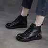 Botines de Cuero de Vaca Hechos a Mano Estilo Británico Otoño/Invierno 2026 para Mujer, Botas Martin Versátiles de Cuero Genuino Vintage con Hebilla