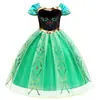 Vestido de Malla de Princesa Anna de Verano para Niñas Vestido Bordado de Elsa de Frozen Disfraz de Escenario Infantil