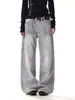 Jeans Grises Retro Americanos de Calle para Hombres y Mujeres, con un Diseño Único, Corte Holgado, Adelgazantes, Versátiles, Pantalones de Pierna Recta y Pierna Ancha