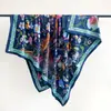 Novo modelo de verão, lenço quadrado de 130 cm com estampa de pintura a óleo de casa na árvore de conto de fadas, xale grande de sarja moderno para viagem e proteção solar