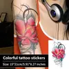 Adesivo de tatuagem de lótus vermelho com linha abstrata, adesivo de lótus colorido para braço e antebraço, adesivo de tatuagem temporária à prova d'água