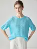 75% caxemira, 25% seda de amoreira! Suéter feminino de malha macia com mangas curtas, gola redonda e design trançado