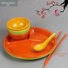 Prato de fast food colorido com três compartimentos Prato de comida com compartimento para cantina Prato de plástico Talheres redondos de porcelana de imitação de melamina Conjunto de pratos de jantar