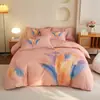 Conjunto de cama de quatro peças de algodão integral, tamanho grande, escovado, qualidade A, para outono e inverno, conjunto de cama espesso de algodão puro, conjunto de três peças de desenho animado