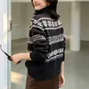 Cardigan de Tricô Jacquard Color Block Retrô Estilo Coreano Feminino Outono Inverno Novo Estilo Redutor de Idade que Cobre o Corpo Suéter Elegante de Temperamento Roupas Femininas