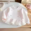 Dulce sudadera de manga larga para bebés niñas, nueva colección primavera/otoño 2026, con un lindo volante de encaje en color caramelo tridimensional en el bajo