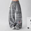 Comércio Transfronteiriço Jeans Feminino Retrô Americano Romântico Lavado Desgastado Cintura Baixa Solto Reto Perna Larga Comprimento Total