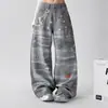 Comércio Transfronteiriço Jeans Feminino Retrô Americano Romântico Lavado Desgastado Cintura Baixa Solto Reto Perna Larga Comprimento Total