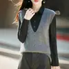 Chaleco de Punto Nuevo Otoño/Invierno 2026 Mezcla Seda-Cachemira-Lana Cuello en V para Mujer, Sin Mangas Color Sólido Parte Superior Cepillada