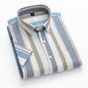 Camisa de negócios casual listrada de manga curta de algodão lavado fino de verão para jovens homens