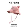 Chapéu de Pescador Jeans com Orelhas de Urso Feminino Primavera e Verão Proteção Solar Chapéu Balde Japonês Versátil Mostra Rosto Pequeno