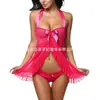Lencería de Cuello para Mujeres Europeas y Americanas Comercio Exterior Malla Multicolor Sexy Camisón Transparente Talla Grande Pijama de Corte Bajo Rojo