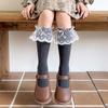 Meias de Renda para Meninas Meias de Renda Estilo Coreano de Comprimento Médio para Primavera e Outono Laço Lolita para Outono e Inverno Estilo Ocidental Meninas Meias Empilhadas de Princesa