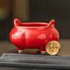 Incensário Estilo Antigo com Duas Alças, Porta Incenso para Interior, Incensário Chinês Três Pés Vermelho Doméstico Vintage, Peça Decorativa