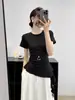 Design único com fitas, corte justo, nova camiseta de verão branca de manga curta com gola redonda para mulheres, estilo ins, roxo