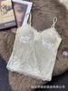 Estilo Puro Deseo Terciopelo Dorado Hombro Delgado Tirante Fino Chica Picante Cuello en V Chaleco de Encaje para Mujer Autoportante Almohadilla en el Pecho Ajustado al Cuerpo Top Básico