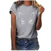 Aliexpress Internacional 2024 Verão Novo Camiseta Estampada de Menina Gato Fofa Moda Casual Estilo Solto