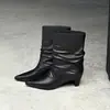 Botines de moda estilo británico de 5 cm, modelo nuevo otoño e invierno 2026, punta fina, tacón de aguja, botines altos sin cordones