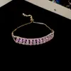 Pulseira Redonda Geométrica de Zircônia Rosa Puxável Retrô Ins Nicho Elegante Pulseira de Luxo Leve Pulseira de Alta Qualidade