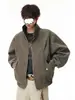 Jaqueta de Couro PU Tie-dye Fosco Harrington Americana Casaco Masculino de Inverno Estilo Rústico Cool Gola Alta Roupa de Motociclista Jaqueta de Casal