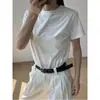 Camiseta Blanca de Manga Corta con Cuello Redondo para Mujer, Camiseta de Algodón Puro para Verano, Simple y Versátil, Top Holgado de Manga Media Estilo Nuevo