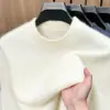 Suéter de lã de caxemira quente para outono e inverno para homens, gola redonda, estilo pai de meia-idade, novo suéter masculino liso, camiseta básica para homens