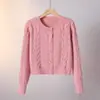 Cardigã de Tricô com Padrão Torcido e Gola Redonda para Mulheres, Moda Nova Retro Outono e Inverno, Casaco Suéter Simples Solto, Estilo Doce e Fresco