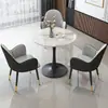 Mesa de negociación de tablero de roca y combinación de sillas, silla de cuero con garra de gato, mesa de recepción de negocios, mesa redonda pequeña, mesa de café de ocio para balcón, mesa de comedor de lujo ligero