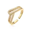 Aogu Moda Europeia e Americana Luxo Acessível Banhado a Cobre Ouro 18K Zircônia Design Geométrico Anel Aberto Nicho Estiloso Anel Novo