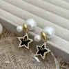 Pendientes Vintage de Estrella de Cinco Puntas con Perla Marca D para Mujer, Púa de Plata S925, Estilo Socialité de Lujo Ligero, Pendientes de Doble Uso