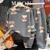 Conjunto de Terciopelo Grano de Nieve para Niños Mayores, Ropa de Casa Cálida para Niñas Otoño e Invierno, Pijamas Gruesos con Forro de Felpa para Niños Venta al por Mayor