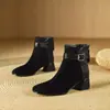Botas de cano curto 32 comércio exterior 202443 botas de cavaleiro de veludo botas femininas profissionais botas costura nova fosco grosso com algodão outono e inverno