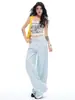 Jeans Vintage de Corte Reto, Calça Larga de Comprimento até o Chão, Calça Longa Larga Solta Estilo Americano Feminina, Fashionável e Tendência para o Dia a Dia