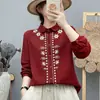 Venta directa de fábrica, nuevo modelo otoño 2026, elaborada camisa de gasa de doble capa bordada estilo chino, cárdigan de manga larga para mujer