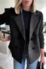 Amazon 2025 Nueva Llegada de Primavera Comercio Exterior Transfronterizo Europeo y Americano Moda Femenina Temperamento Elegante Patchwork Tejido de Lana Abrigo de Lana Marrón