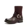 Jie Zou Otoño 2026 Nuevo Estilo Primera Capa Piel de Vaca Hebilla de Ropa de Trabajo Botines Cortos Retro Temperamento de Viaje Versátil Zapatos de Mujer