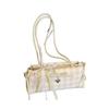 Bolso de Hombro de Lona a Cuadros con Letra y Lazo Bordado Bolso Tote de Moda para Mujer Elegante Casual Versátil Bolsos de Moda a Cuadros