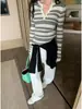 Suéter de punto Henley a rayas con bloques de color, maduro y elegante, estilo francés para mujer, top básico de manga larga ajustado a la moda para principios de otoño